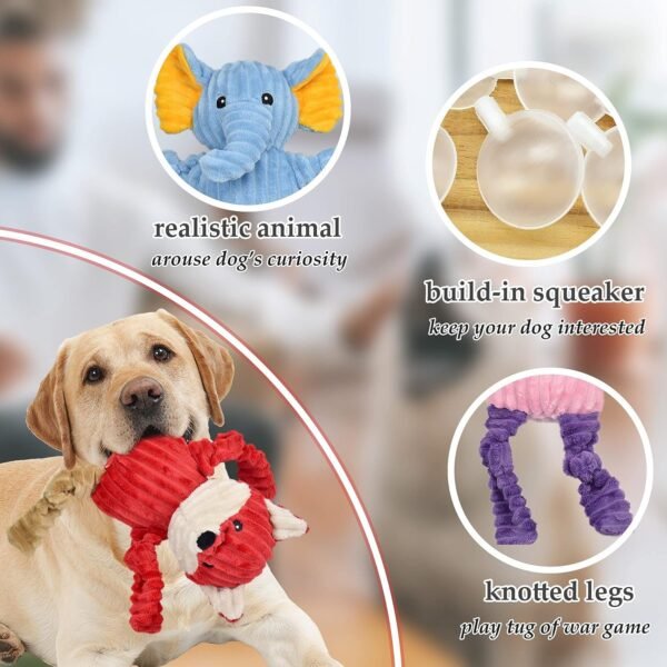 5 Pack Plush Squeaky Stuffed Animal Toys for Dogs, Multicolor - Image 3